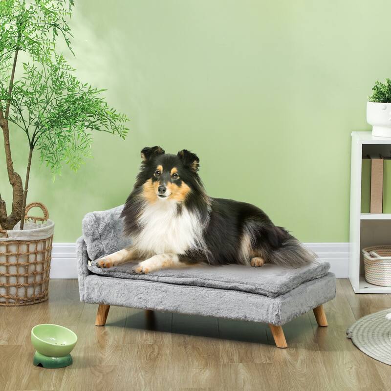 PawHut Dog & Cat Couch with Foam Cushion, Soft Pillow for M Dogs, Light Gray - Light Gray - Assembly Required