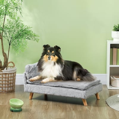 PawHut Dog & Cat Couch with Foam Cushion, Soft Pillow for M Dogs, Light Gray