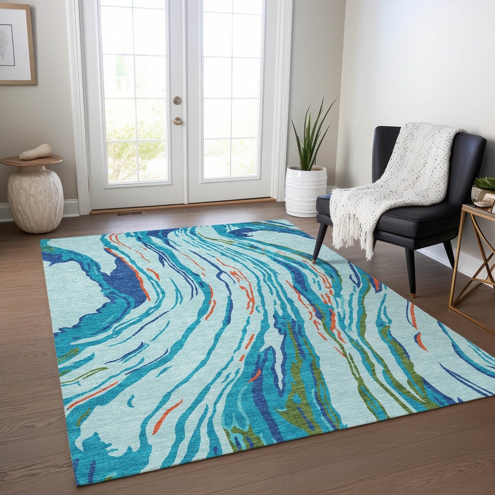 Machine Washable Indoor/ Outdoor Modern Wave Chantille Rug