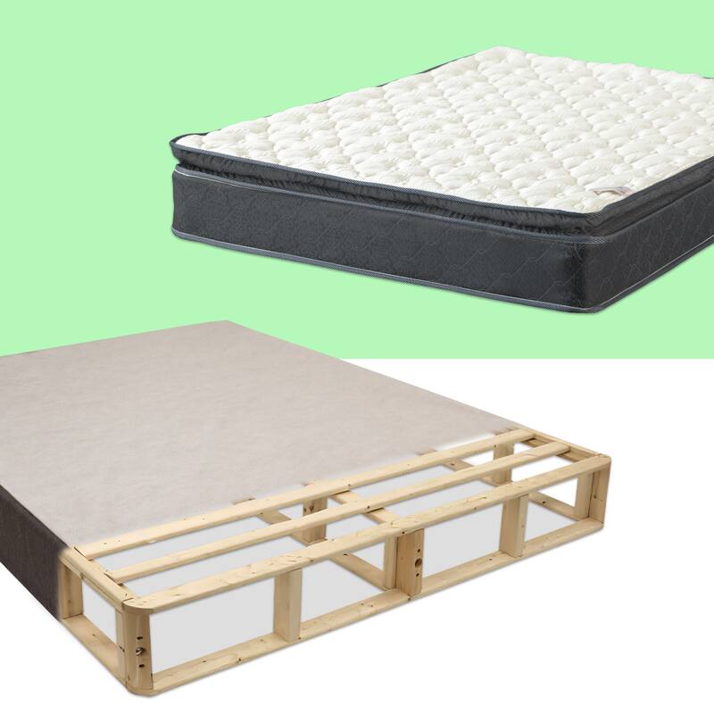 Onetan Mattress and Box Spring Set, 10-Inch Medium Pillow Top Hybrid Mattress and 5" Wood Simple Assembly Box Spring,
