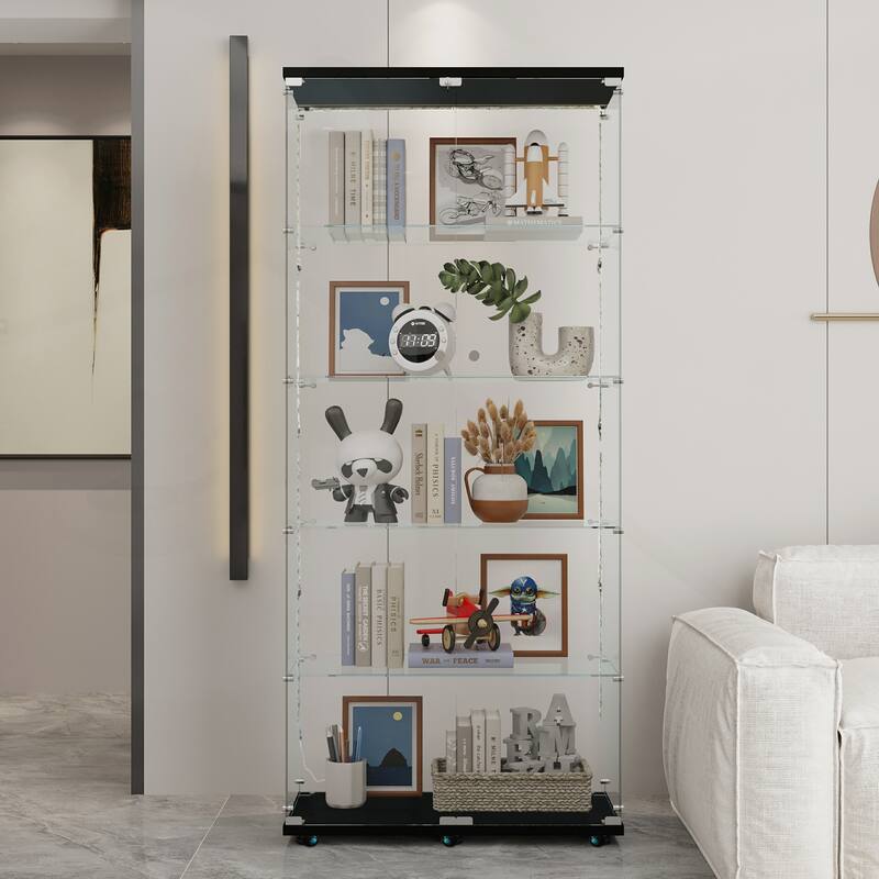 Versatile Tempered Glass Cabinet with Lock and Mobility for Various Spaces