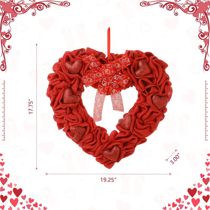 Glitzhome 19.25"L Fabric Valentine's Heart Wreath