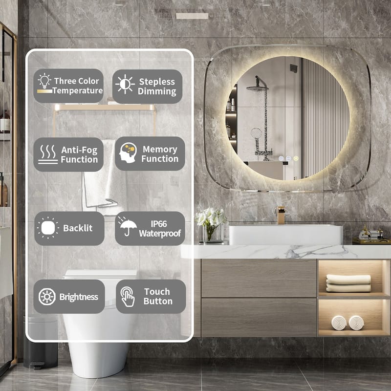 Creative Starlit Sky LED Bathroom Mirror Clear Glass - 32" x 28"