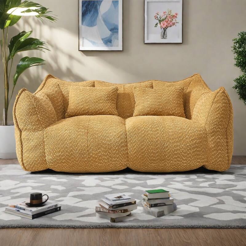 73.2" Chenille Oversized Beanbag Sofa Chair with High-Resilience Foam, Armrests and Handles - Yellow