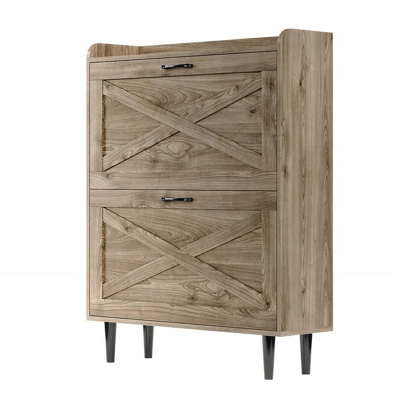 2 Flip 1 Barrier Barn Door Shoe Cabinet Melamine Embossed 31.6in
