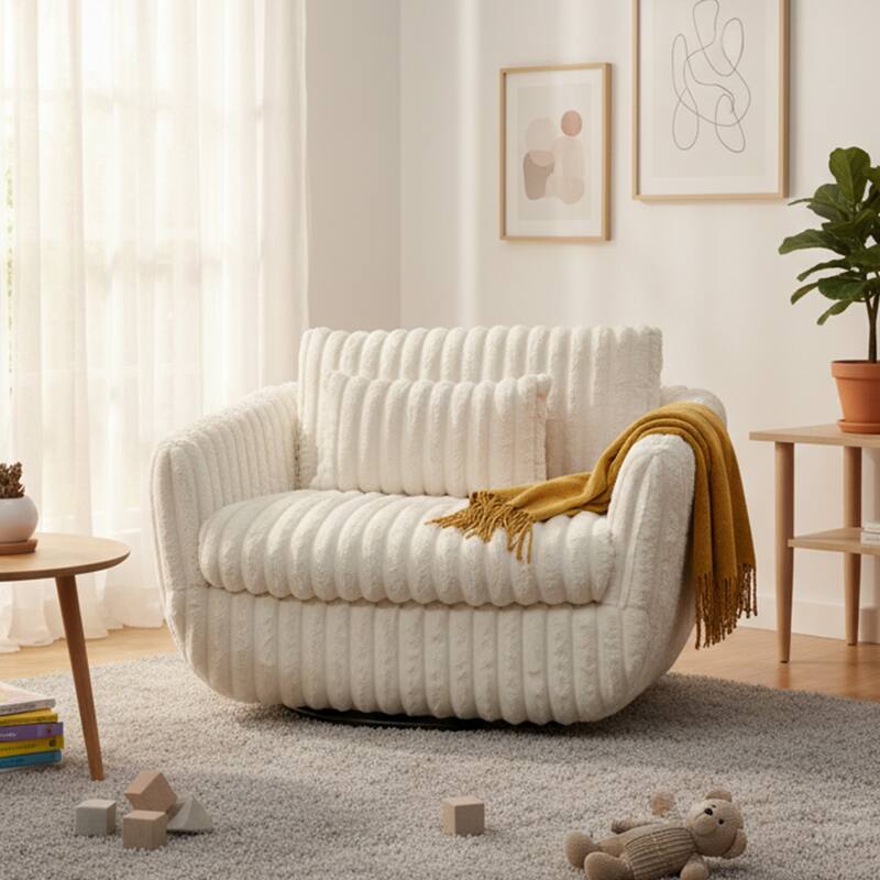 43.3" Wide -Accent Chairs Luxury Velvet Cream Swivel Sofa - White
