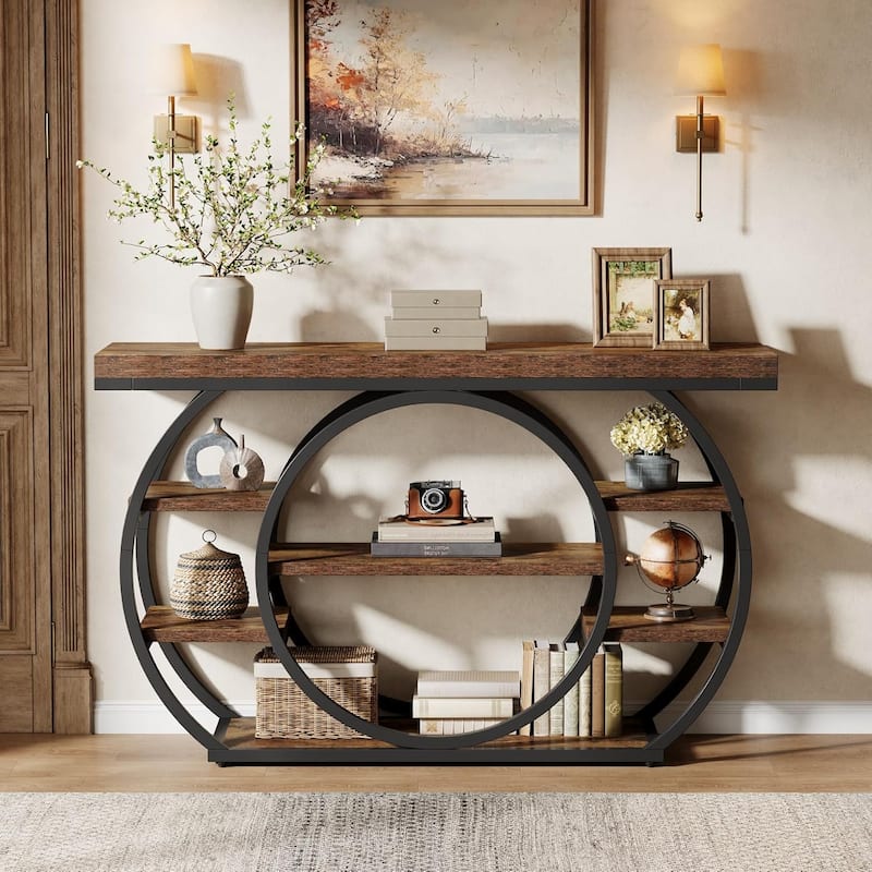 5-Tier Industrial Entryway Table with Metal Frame, 47" Console Table, Narrow Sofa Table Behind Couch Accent Tables