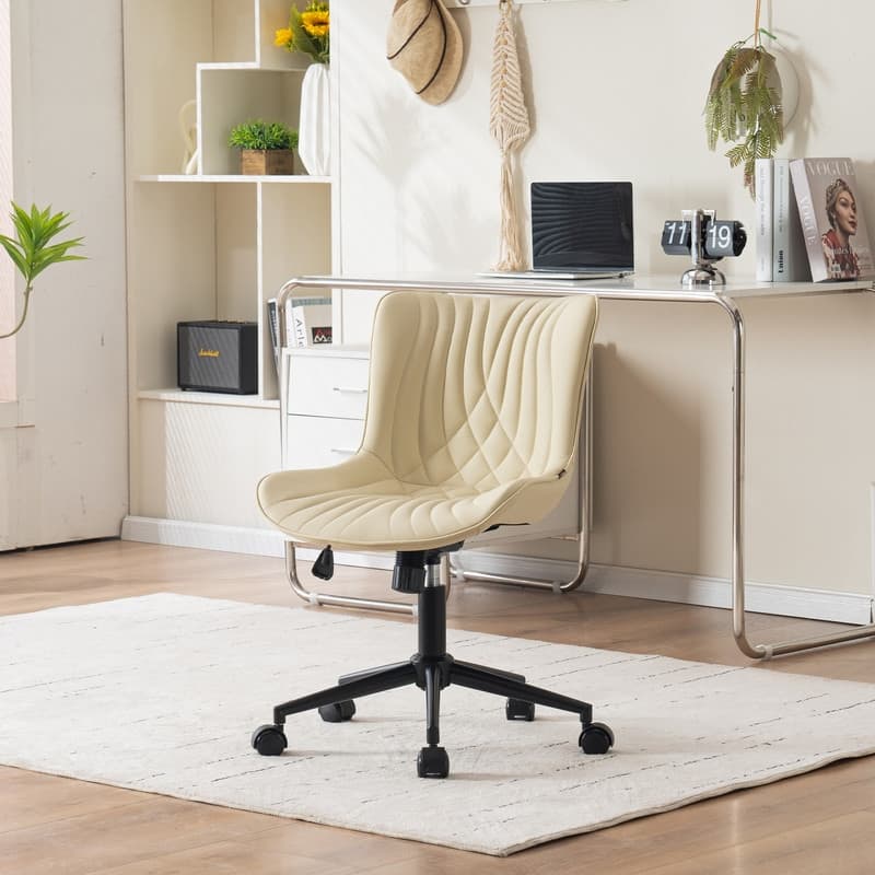 Modern Office Chair, Faux Leather Padded Desk Chair with Back, Wheels