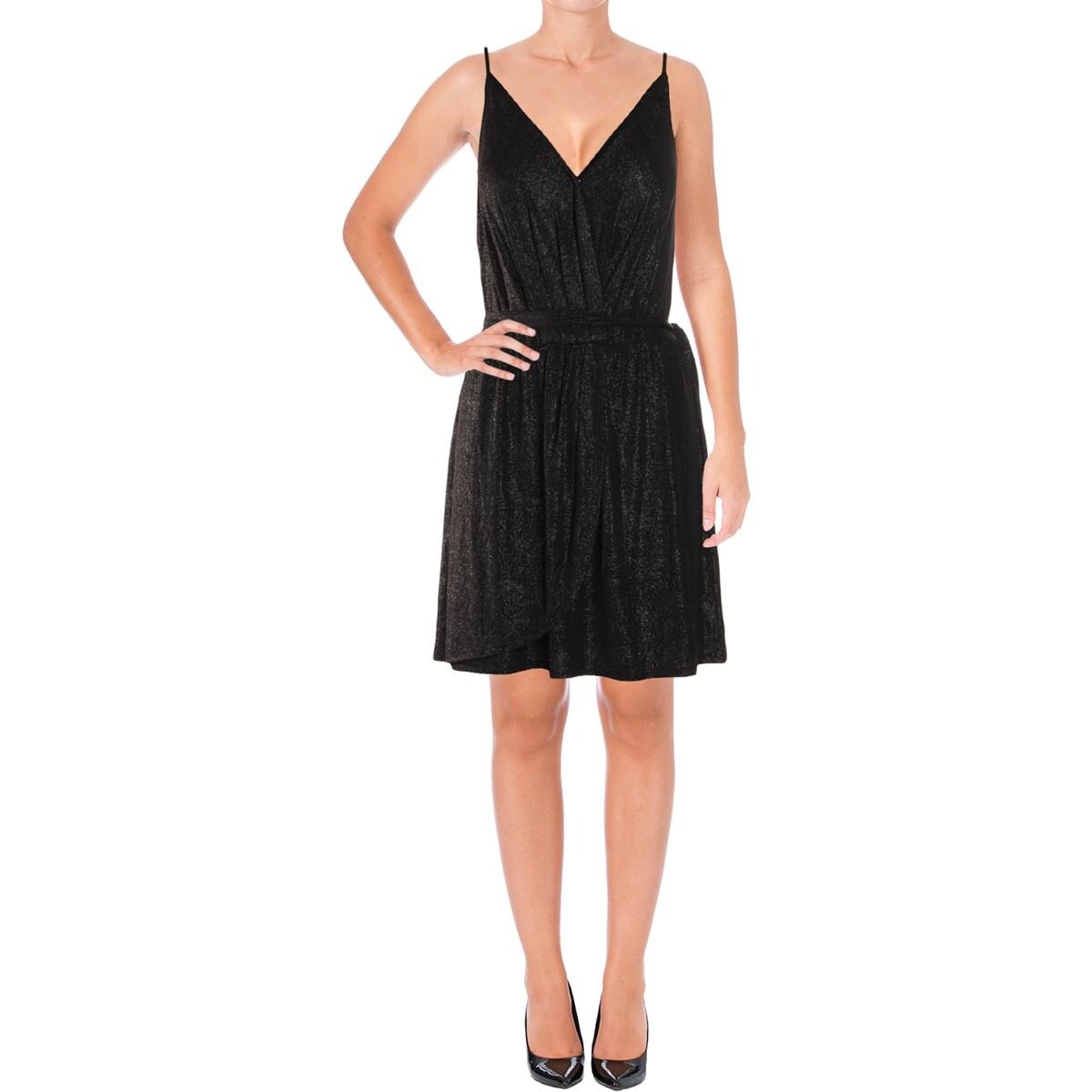 bcbg metallic faux wrap dress