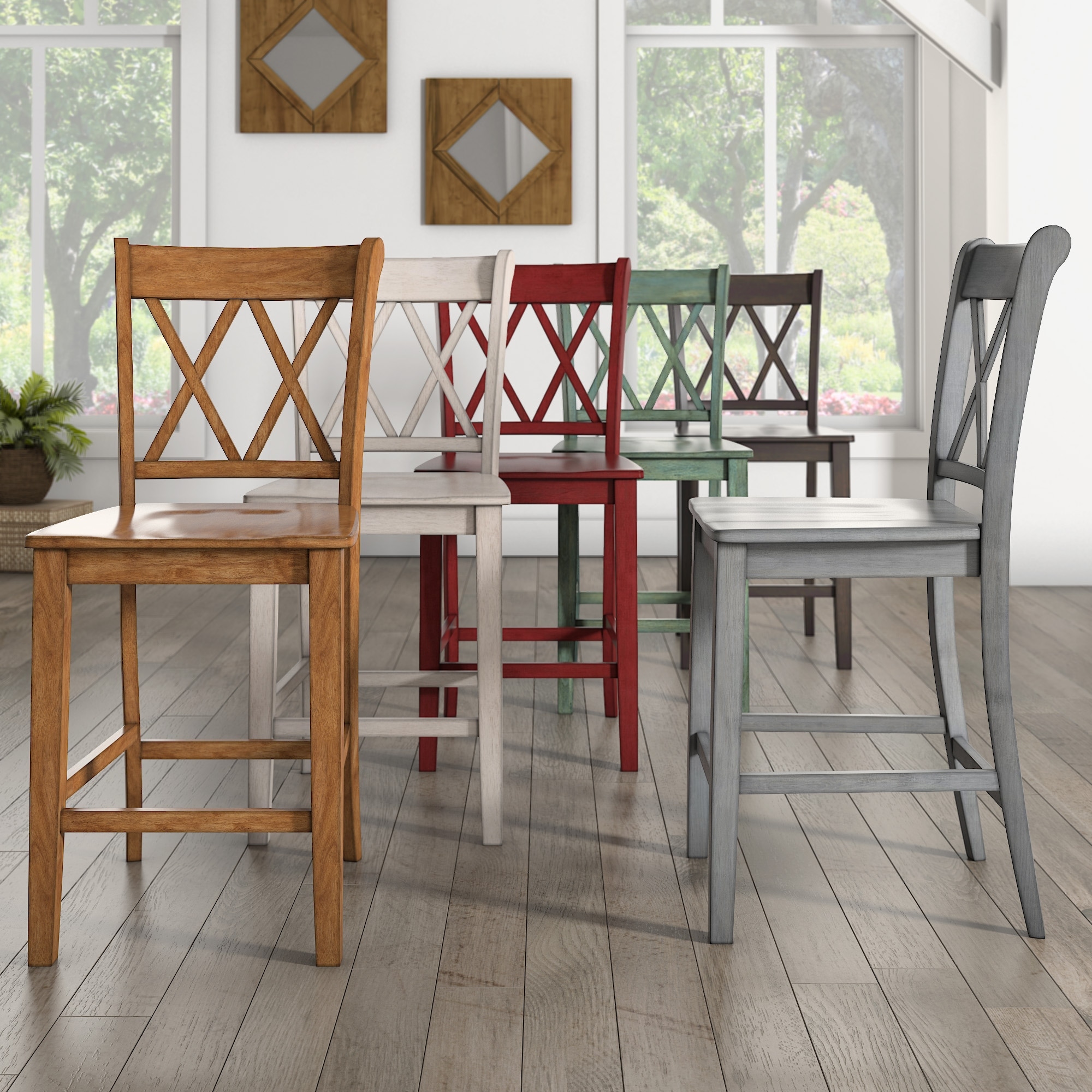 Eleanor X-Back Wood Counter Chairs (Set of 2) by iNSPIRE Q Classic