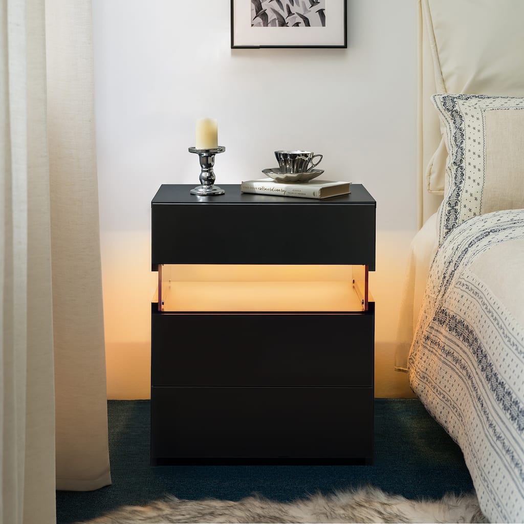 LED Nightstands, 3 Drawer Dresser for Bedroom End Table with Acrylic Board LED Bedside Tables