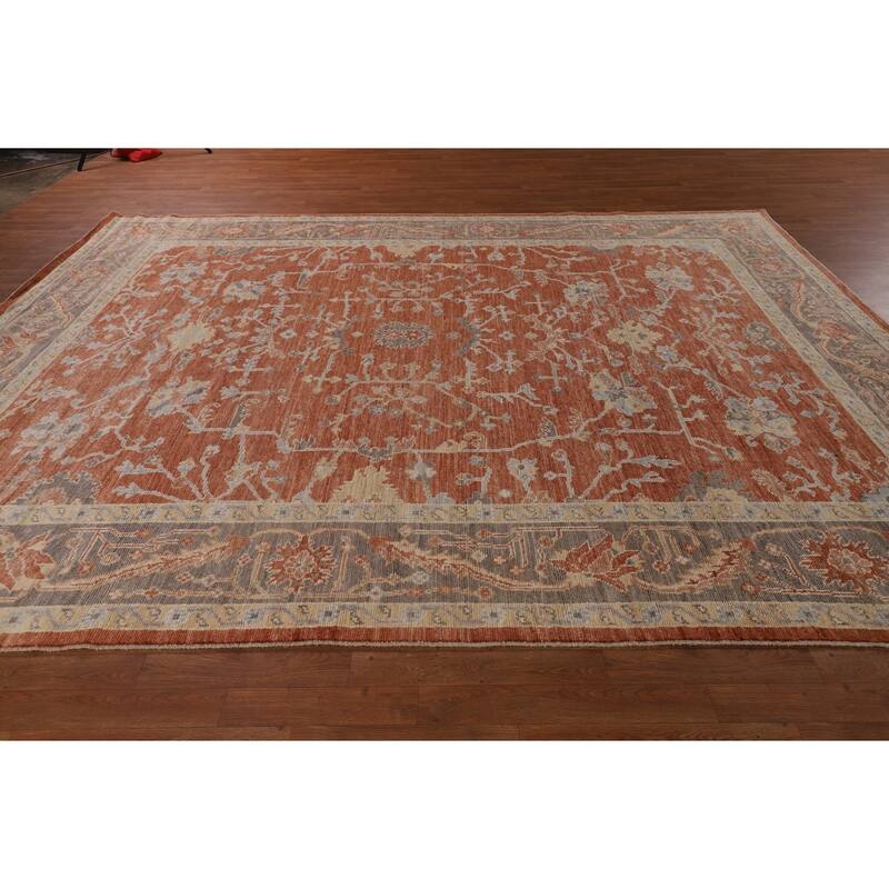 Orange Oushak Vegetable Dye Area Rug Handmade Wool Carpet - 9'3"x 11'11"