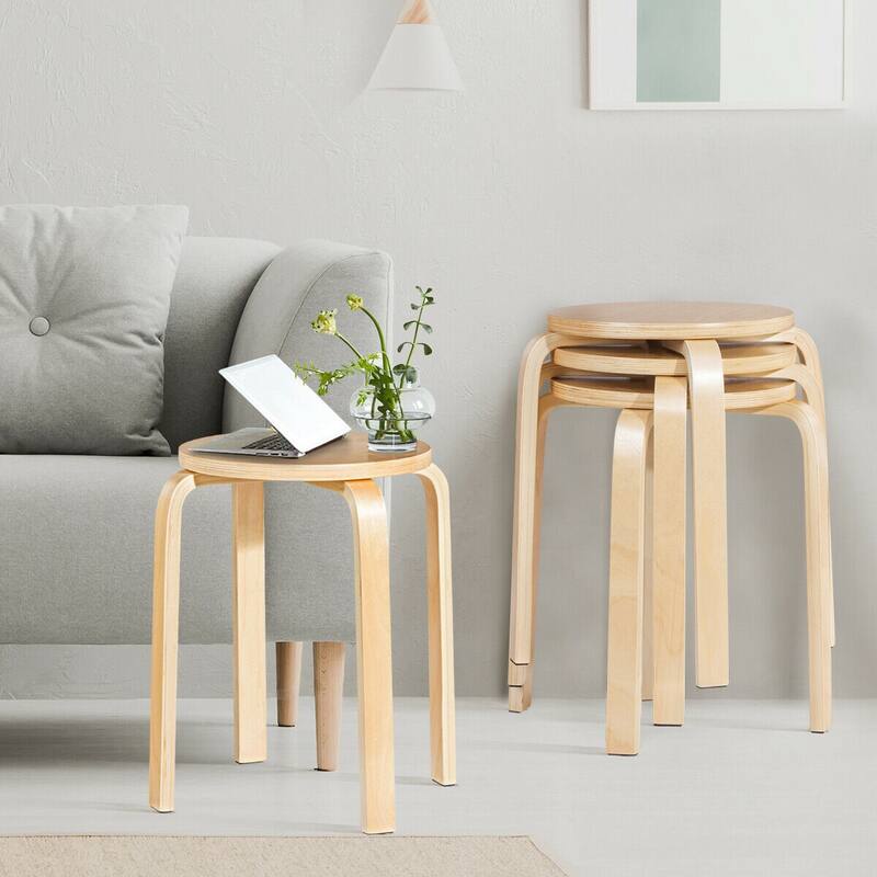 Gymax Set of 4 18'' Stacking Stool Round Dining Chair Backless Wood