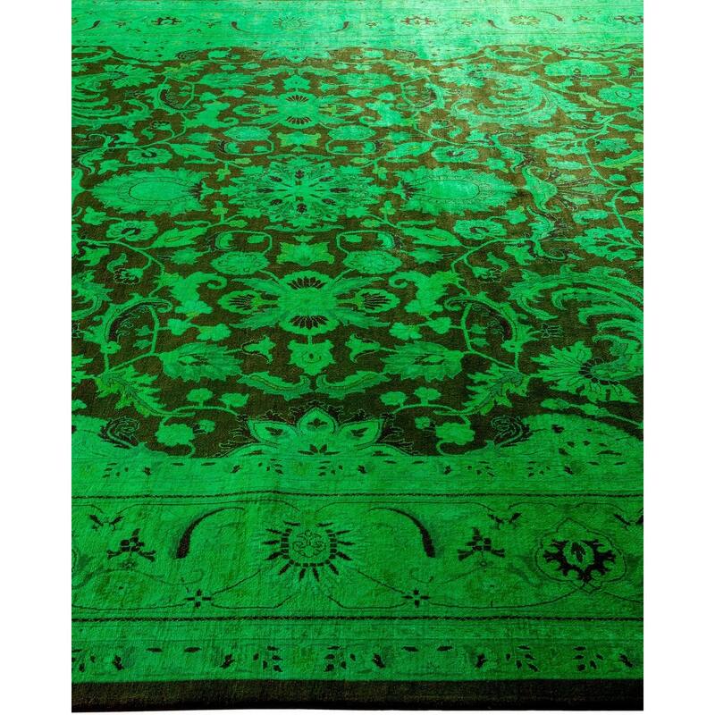 Overton Hand Knotted Wool Vintage Inspired Modern Contemporary Overdyed Green Area Rug - 8' 2" x 10' 9"