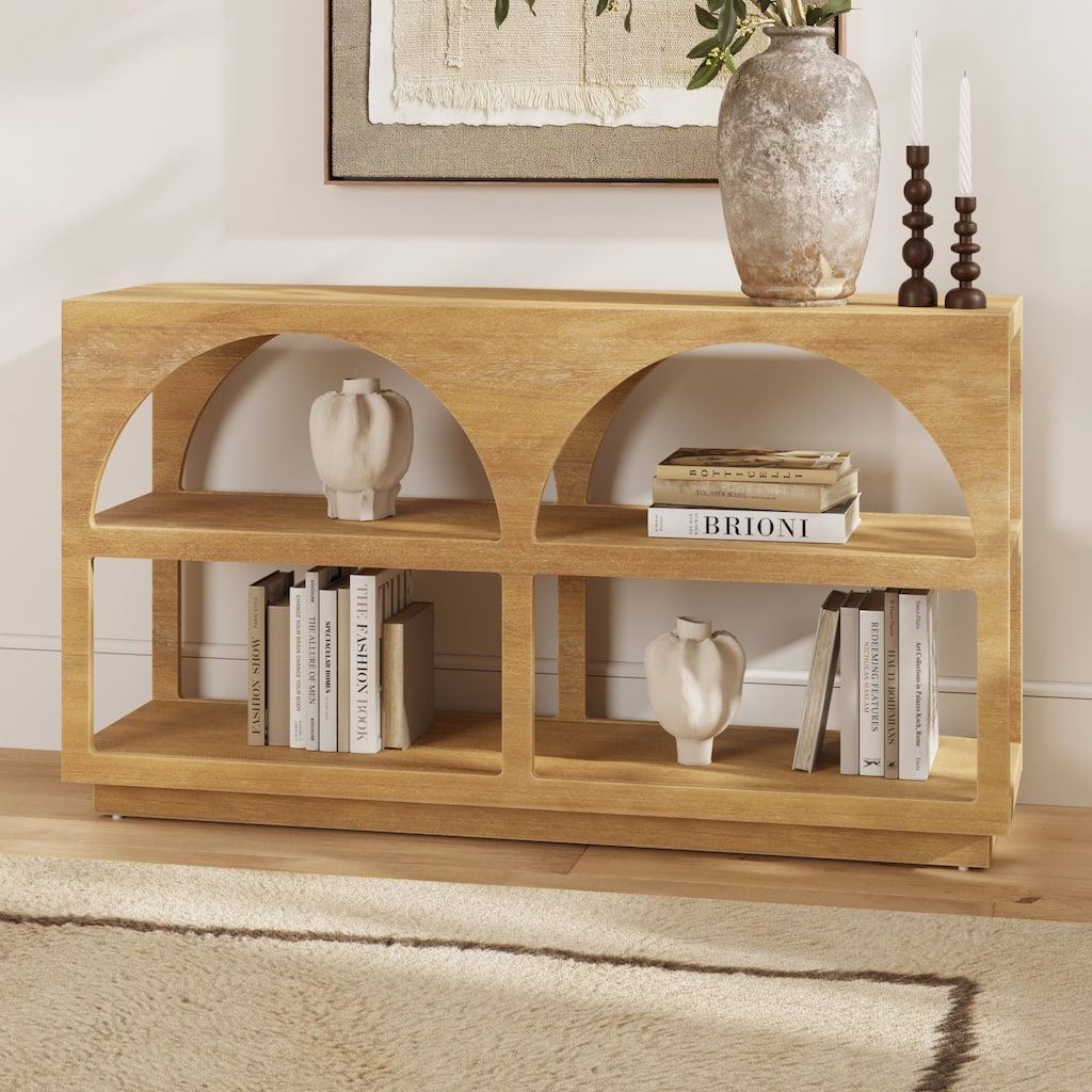 Nathan James Ford Modern Console Table or Arched Storage Cabinet with Open Shelf Storage