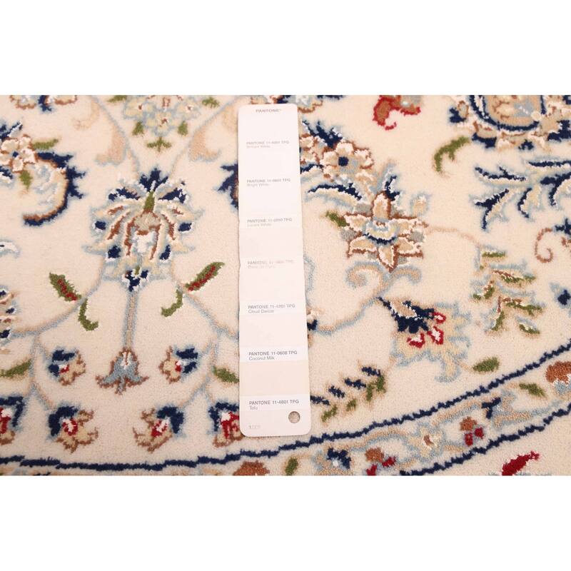 ECARPETGALLERY Hand-knotted Nain Cream Silk, Wool Rug - 4'11 x 4'11