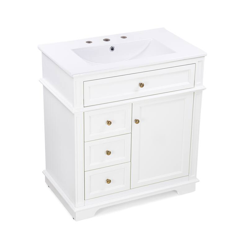 Modern 30-Inch Freestanding Vanity with Ceramic Sink, Soft-Closing Door, Drawers, and Painted Finish