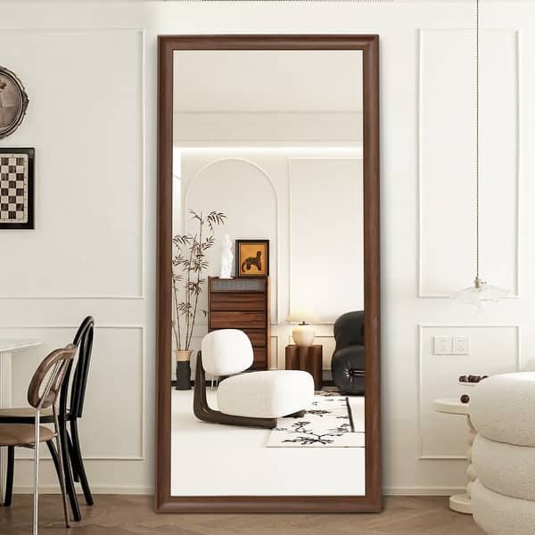 slide 2 of 23, 71''×31'' Silver Full-Length LED Mirror with Imitation Wood Frame and Hooks, for Bedroom, Living Room, Bathroom Wood
