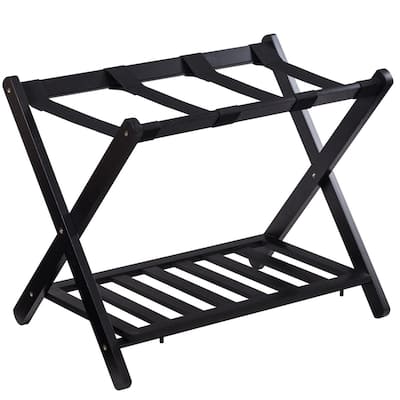 Costway Folding Luggage Rack with Shelf Travel Suitcase Shoe Storage