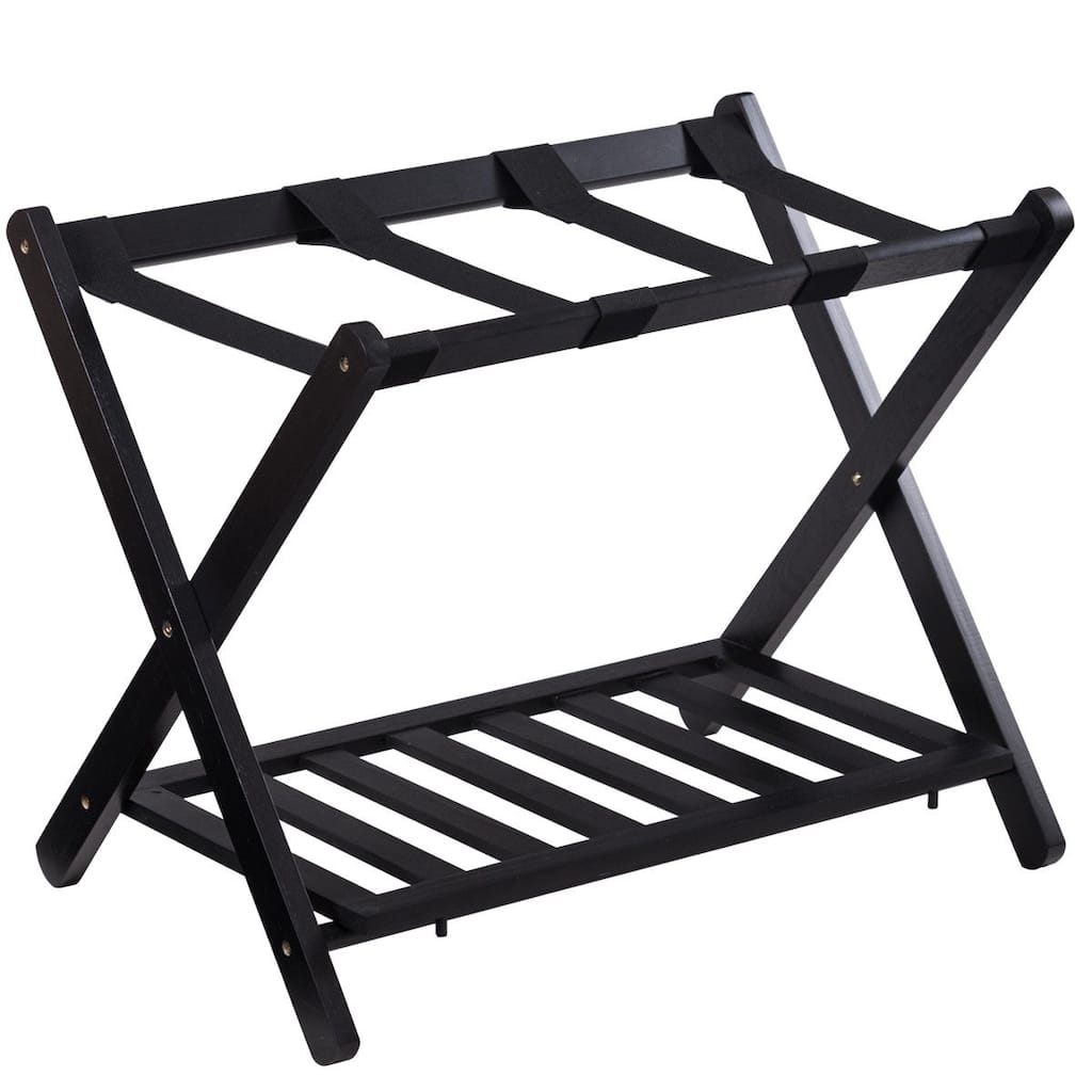 Costway Folding Luggage Rack with Shelf Travel Suitcase Shoe Storage
