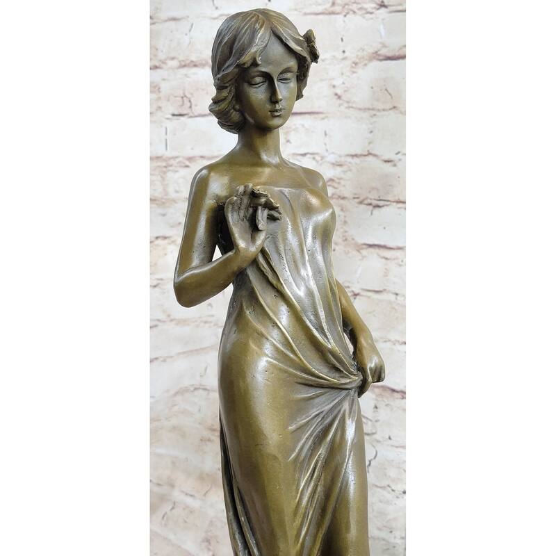 Bronze Sculpture Young Lady Gazes Into A Flower By Moreau Art Nouveau Deco Decor