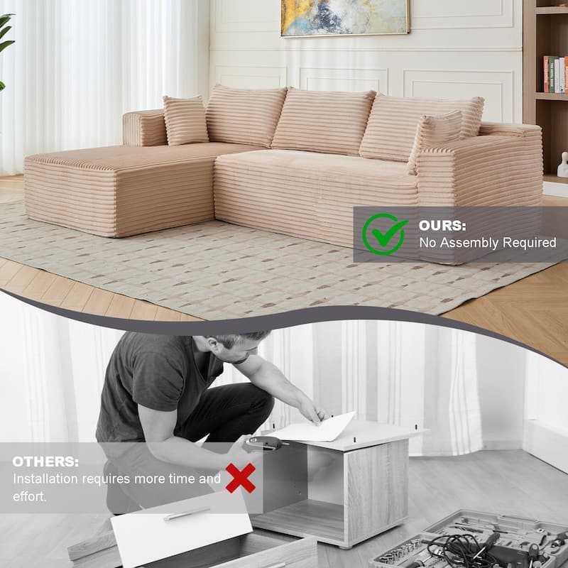Modular L Shaped Sectional Sofa with Chaise Lounge, Corduroy Upholstered Boneless Sleeper Sofa, Compression Sofa with Deep Seat