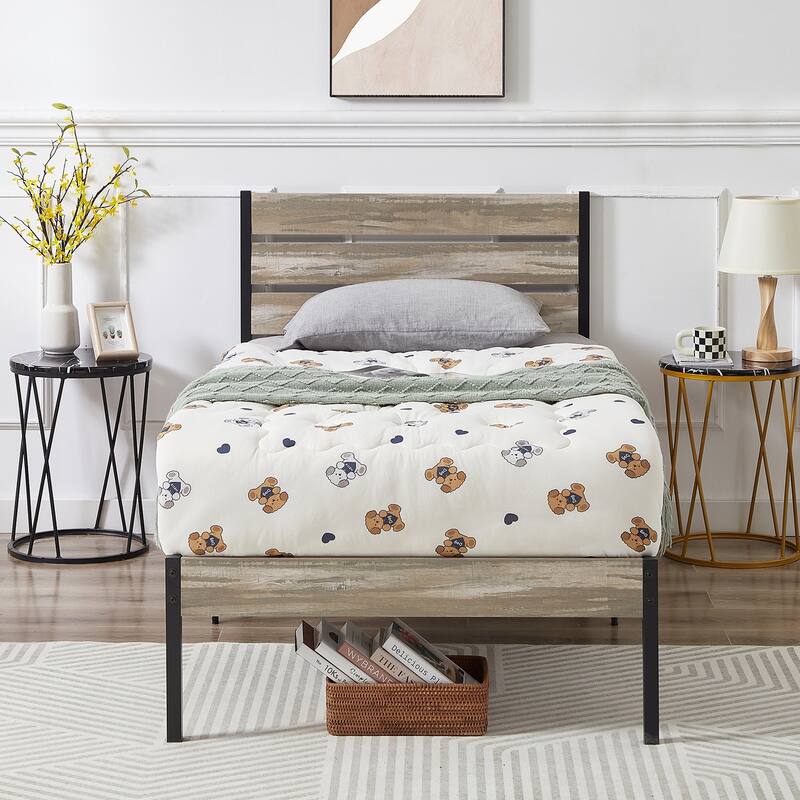 VECELO Twin Size Kids Bed Frames with Headboard and Footboard,Twin Size Bed Set of 2