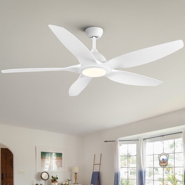 slide 2 of 25, 60 in.Matte White Indoor Ceiling Fan with Light, DC Motor and Remote Control