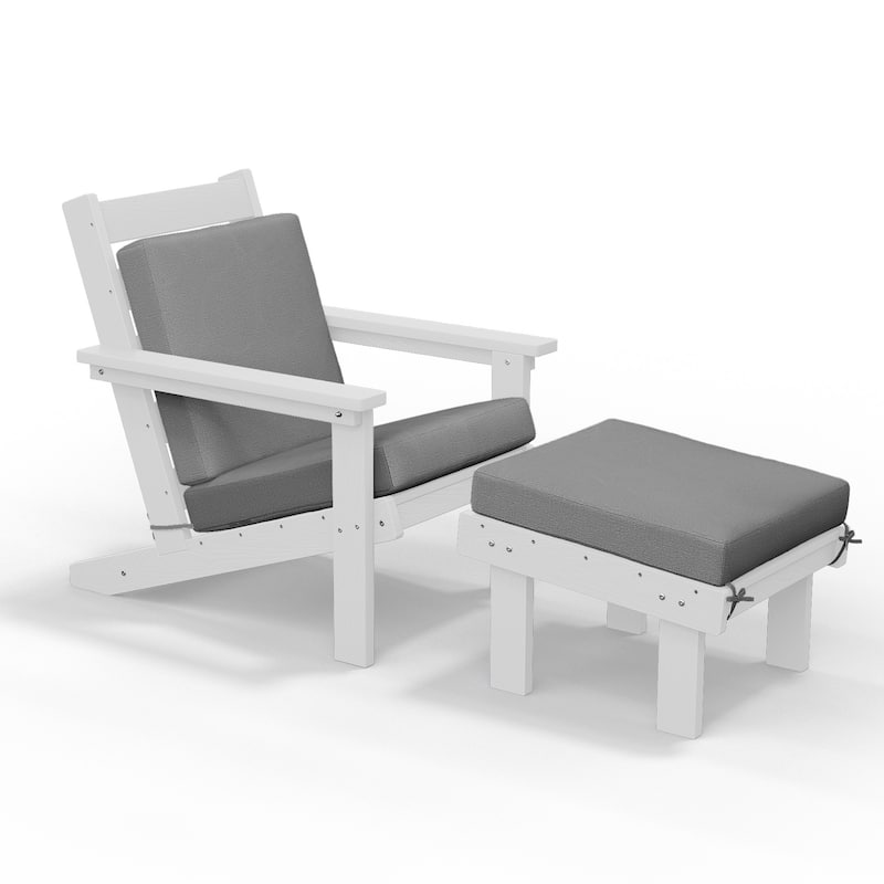 Outdoor Patio HDPE Chair Set with a Movable Ottoman & Removable Cushions - White