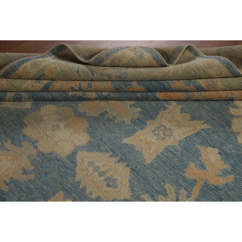 Hand Knotted Oriental 100% Wool Carpet Transitional All-Over Navy Blue & Blues Oushak Area Rug - 10' 0'' X 8' 0''