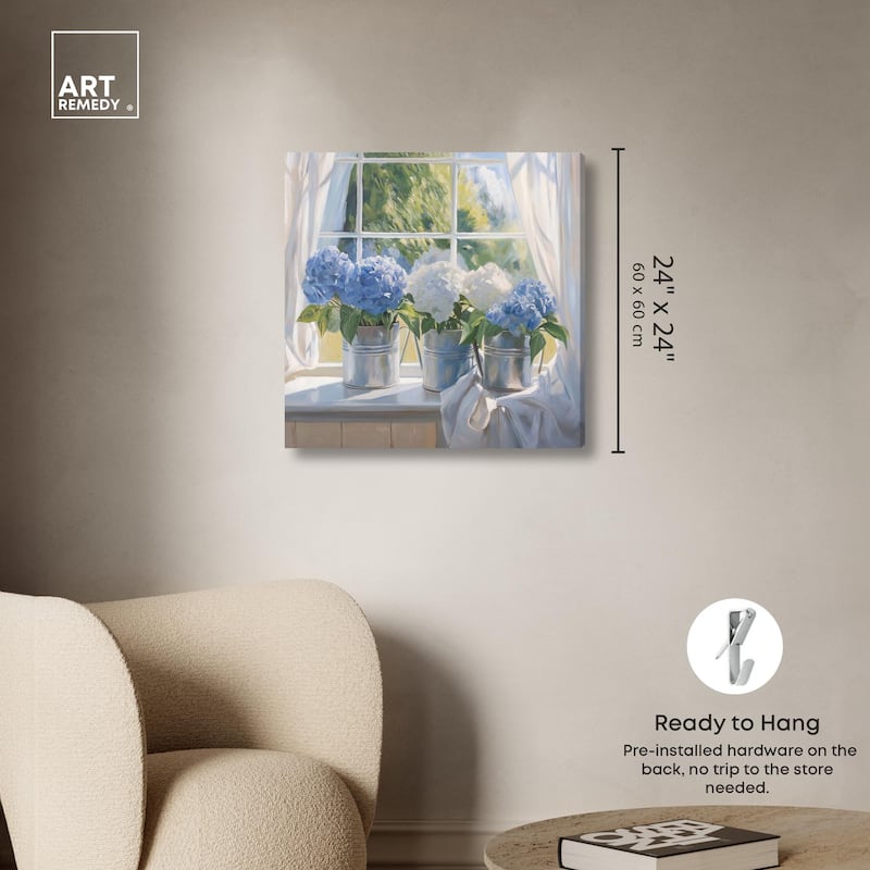 Sunlit Hydrangeas Canvas by Art Remedy, Gallery Wrapped