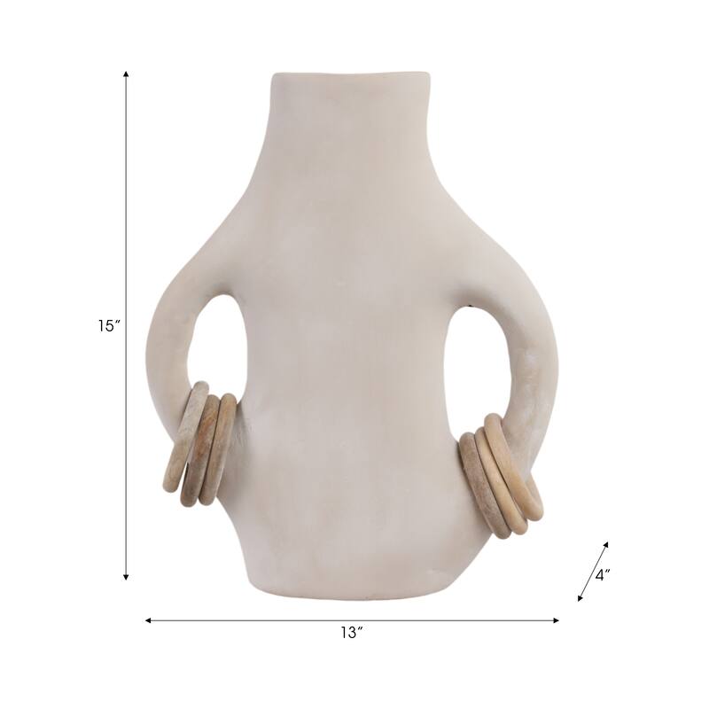 Pottery Vase Dual Ring Handles Sculptural Accent Handcrafted Form