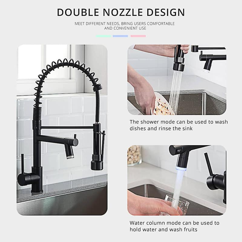Pull Down Kitchen Sink Faucet With LED Light Commercial Kitchen Faucets Single Handle Modern Single Hole Taps With Valve