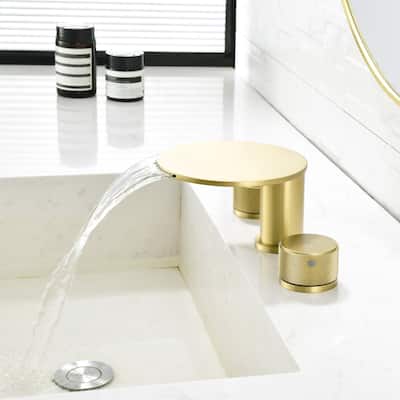 Solid Brass Widespread 2-Handle Waterfall Bathroom Faucet