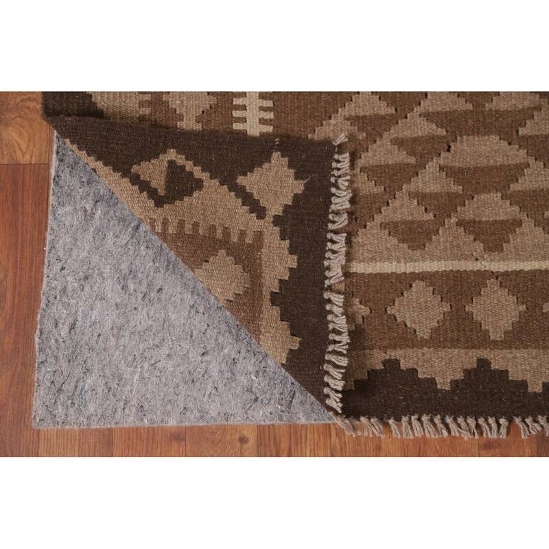 Hand Woven Oriental 100% Wool Carpet Southwestern Geometric Brown Kilim Area Rug - 9' 4'' X 6' 8''