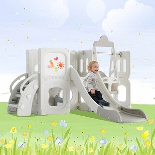 5 in 1 Toddler Slide and Swing Set, Kids Playground Climber Slide Playset with Drawing Whiteboard, , Freestanding Combination