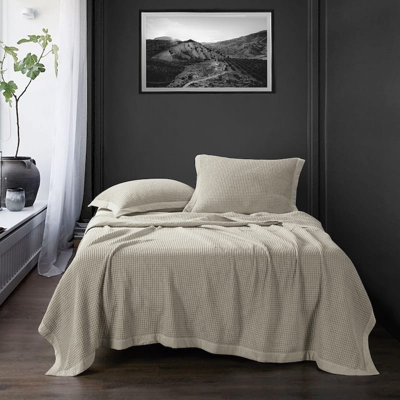 HiEnd Accents Stonewashed Cotton Waffle Weave Cotton Coverlet, 1PC - Light Tan - Twin