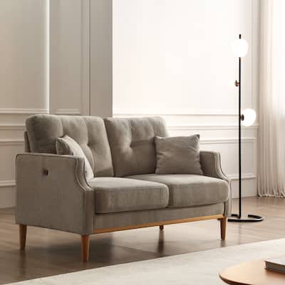 Waterproof Fabric 2-Seater Loveseat Sofa with USB Port and 2 Pillows