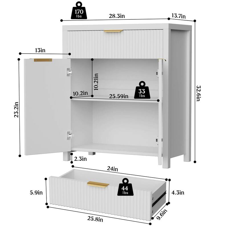 28"Sideboard Kitchen Buffet Cabinet with Drawer and Adjustable Shelf