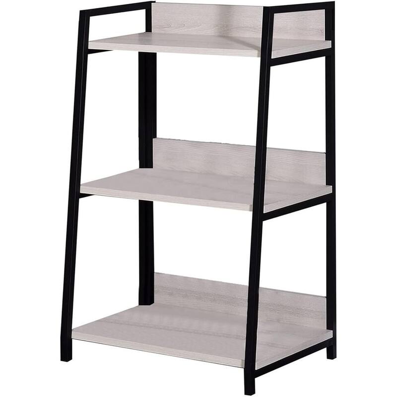 HomeRoots 37" Natural and Black Metal Three Tier Ladder Bookcase