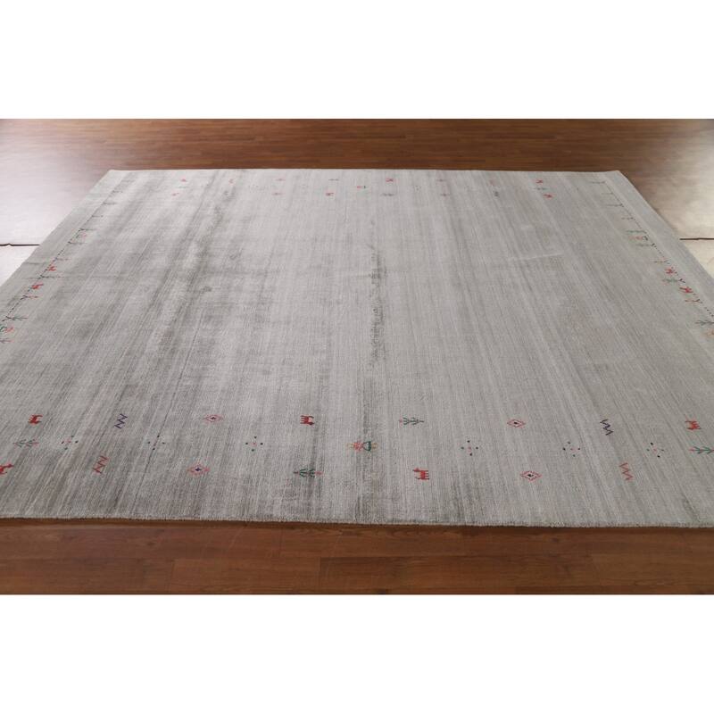Tribal Beige Gabbeh Indian Area Rug Handmade Wool Carpet - 7'10"x 9'9"
