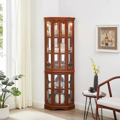 Corner Curio Cabinet with 5 Shelves and Built-in Lighting