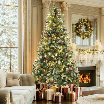 6/7.5/9 FT Pre-Lit Frosted Pine Artificial Christmas Tree with LED Lights