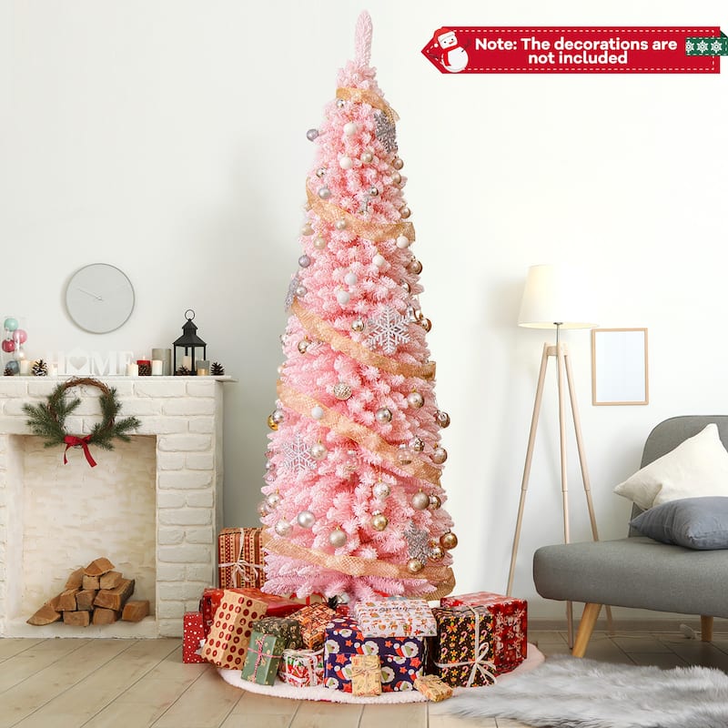 Gymax 5/7/8/6 FT Artificial Pink Christmas Tree w/ 328/635/1000/460