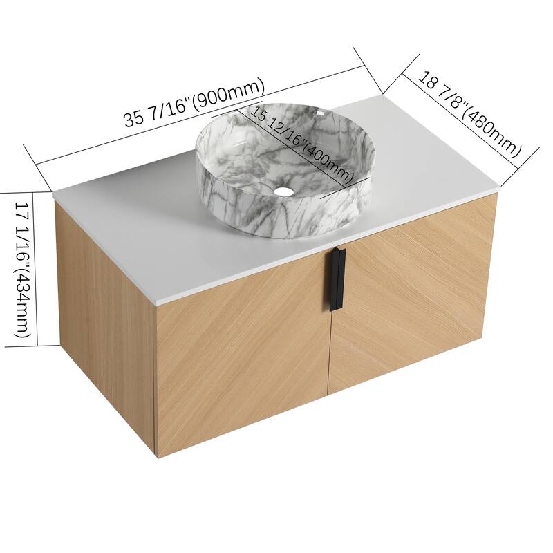 Bathroom Vanity With Sink In 30/36 Inch, Floating Bathroom Vanity With 2 Soft Close Doors