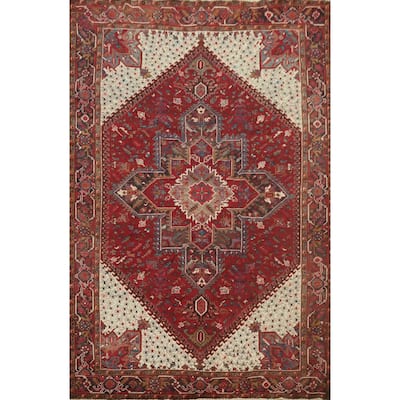 Hand Knotted Oriental 100% Wool Carpet Traditional Medallion Red Heriz Area Rug - 11' 1'' X 8' 4''