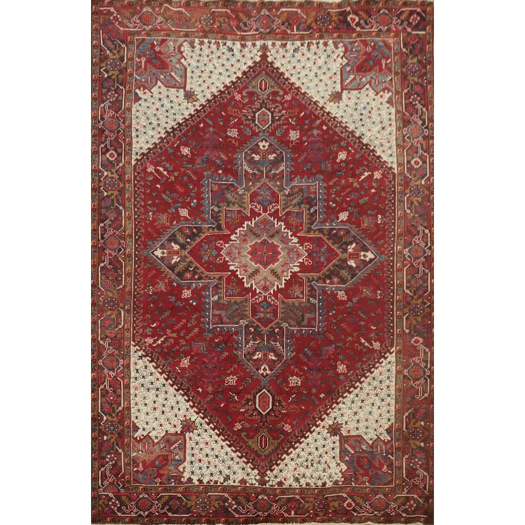 Hand Knotted Oriental 100% Wool Carpet Traditional Medallion Red Heriz Area Rug - 11' 1'' X 8' 4''