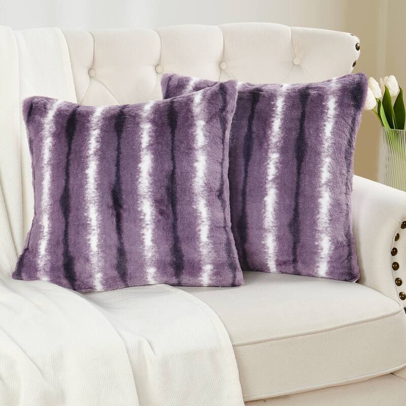 Amanda Stripe fauxfur Throw Pillow Covers Set of 2, NO INSERT