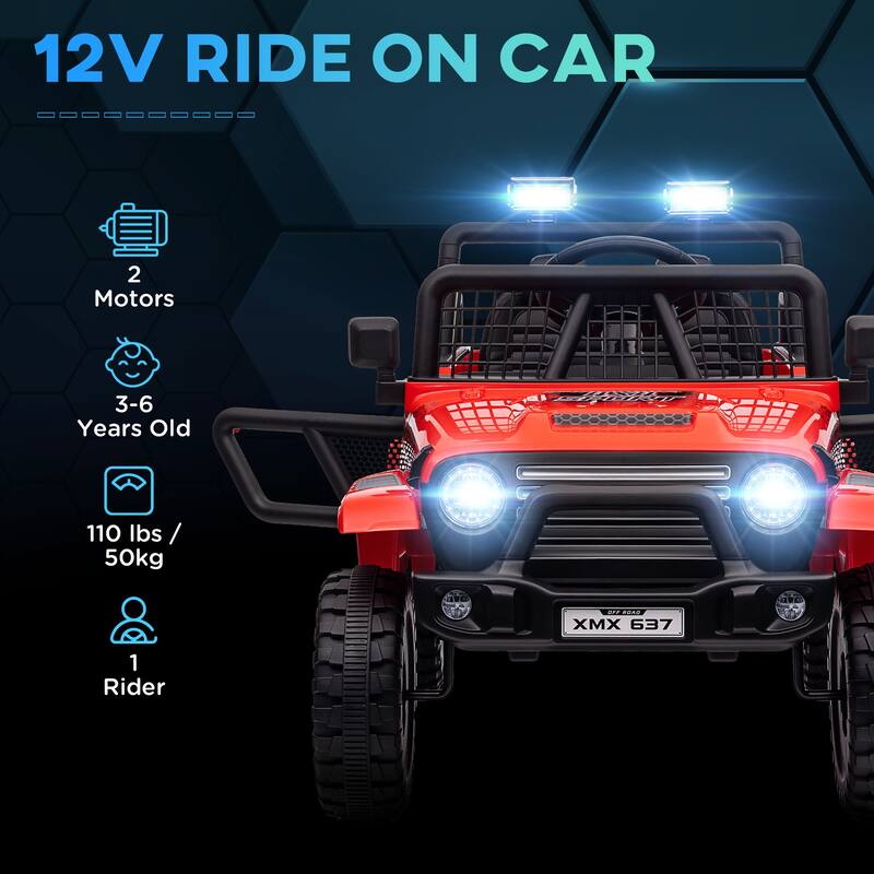 Battery Powered 12V Ride-On Truck Car for Kids, Dual Motors, Music, Horn, and Parent Remote Control, for Kids Ages 3-6