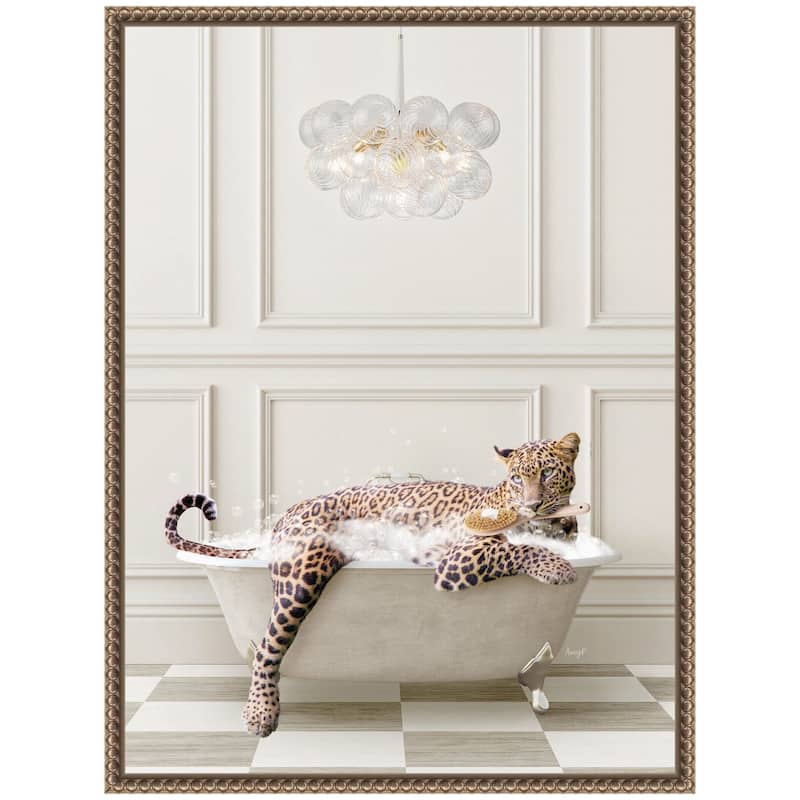 Kate and Laurel Sylvie Cheetah Traditional Chandelier Bath Framed Canvas by Amy Peterson
